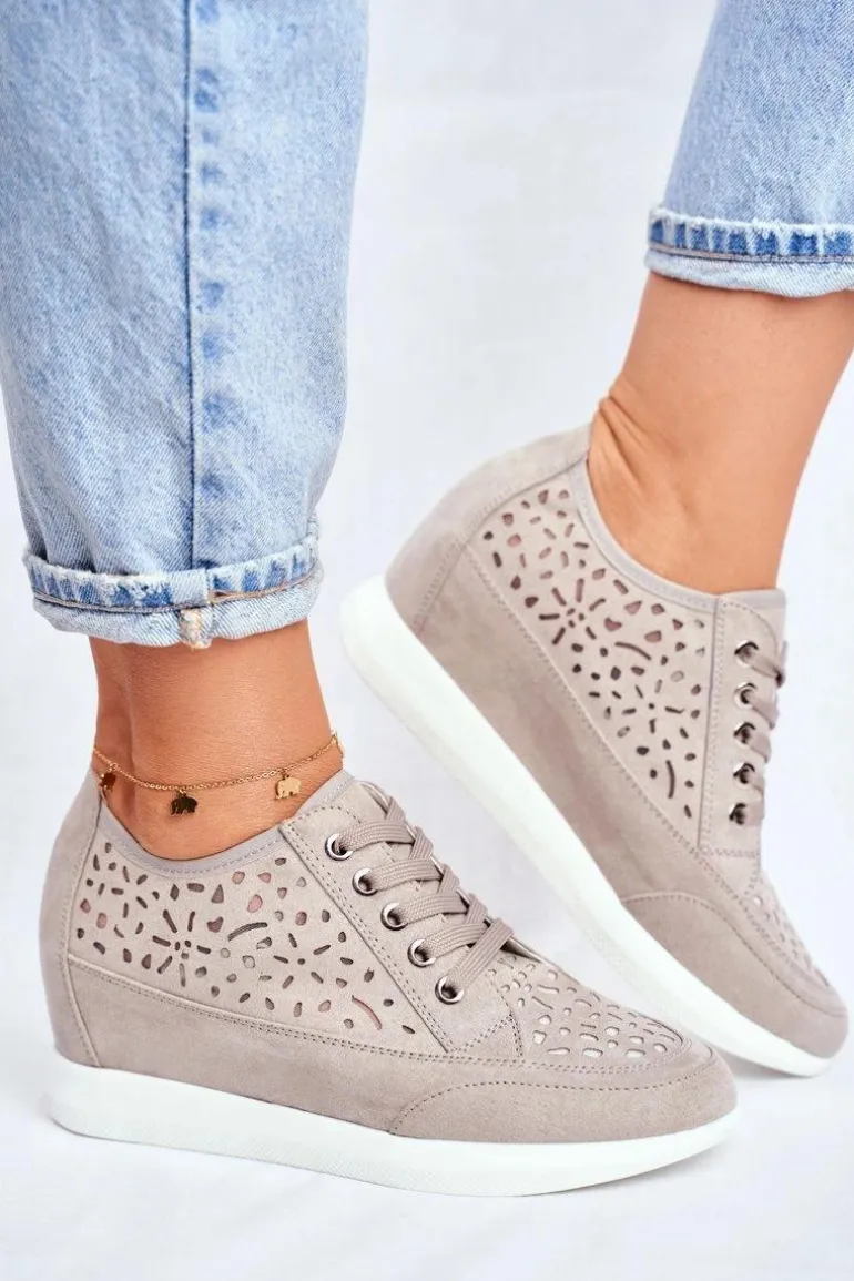 Sneakersy Damskie Sergio Leone Ażurowe Szare PB122