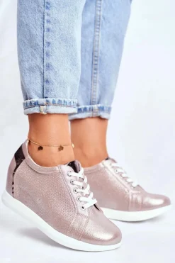 Sneakersy Damskie Sergio Leone Beżowy Błysk SP235