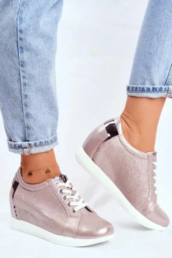 Sneakersy Damskie Sergio Leone Beżowy Błysk SP235