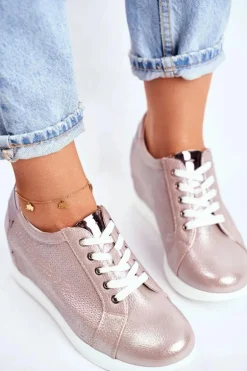 Sneakersy Damskie Sergio Leone Beżowy Błysk SP235