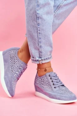Sneakersy Damskie Sergio Leone Ażurowe Niebieskie PB122