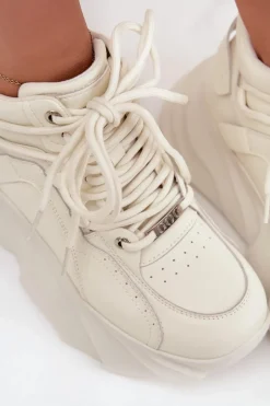 Sneakersy Damskie Skóra Naturalna GOE SS2N4037 Zgaszona Biel