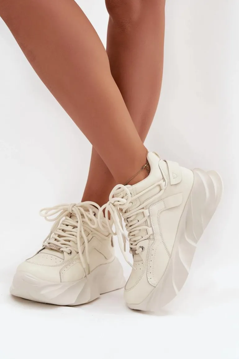 Sneakersy Damskie Skóra Naturalna GOE SS2N4037 Zgaszona Biel