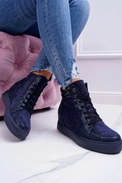 Sneakersy Damskie Ukryty Koturn Granatowe Ferrer