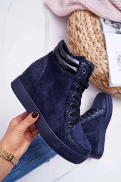 Sneakersy Damskie Ukryty Koturn Granatowe Ferrer