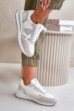 Sneakersy Damskie Z Brokatem Białe Velaniela