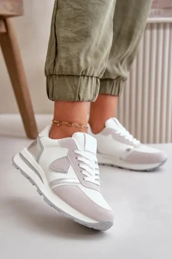 Sneakersy Damskie Z Brokatem Białe Velaniela
