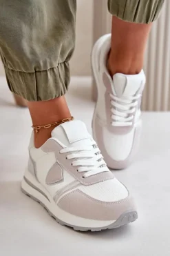 Sneakersy Damskie Z Brokatem Białe Velaniela