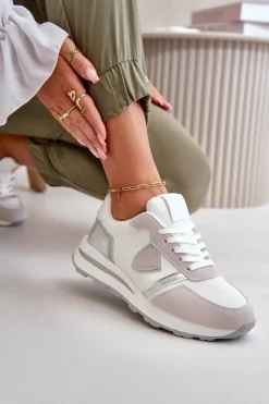 Sneakersy Damskie Z Brokatem Białe Velaniela