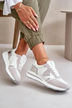 Sneakersy Damskie Z Brokatem Białe Velaniela