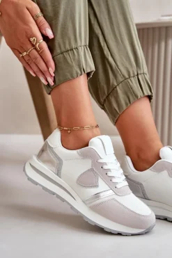 Sneakersy Damskie Z Brokatem Białe Velaniela