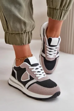 Sneakersy Damskie Z Brokatem Czarne Velaniela