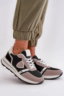 Sneakersy Damskie Z Brokatem Czarne Velaniela