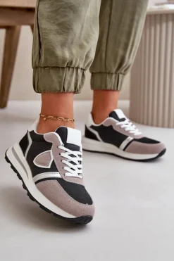 Sneakersy Damskie Z Brokatem Czarne Velaniela