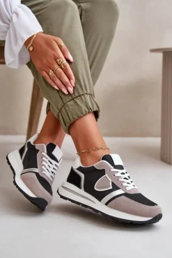 Sneakersy Damskie Z Brokatem Czarne Velaniela