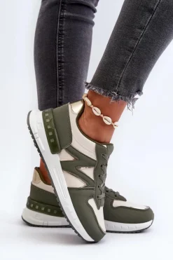 Sneakersy Damskie Z Eko Skóry Zielone Kaimans