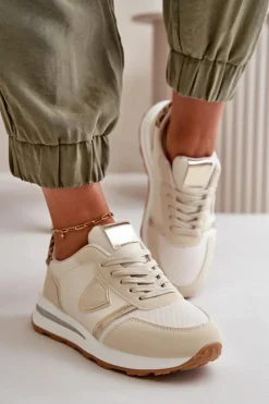 Sneakersy Damskie Z Eko Skóry Beżowe Velaniela