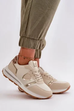 Sneakersy Damskie Z Eko Skóry Beżowe Velaniela