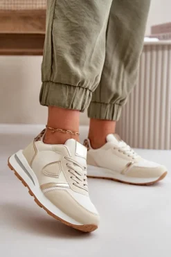 Sneakersy Damskie Z Eko Skóry Beżowe Velaniela