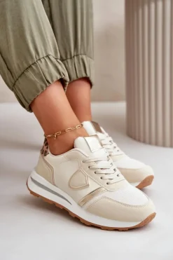 Sneakersy Damskie Z Eko Skóry Beżowe Velaniela