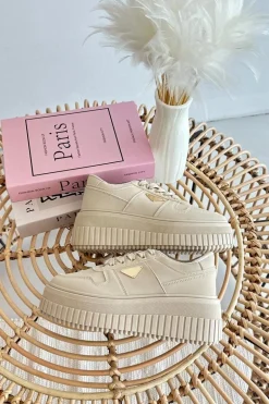 Sneakersy Damskie Z Eko Skóry Na Masywnej Platformie Beżowe Chrisstin