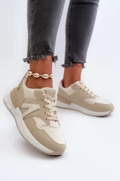 Sneakersy Damskie Z Eko Skóry Beżowe Vinelli