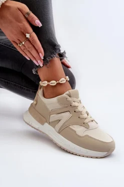 Sneakersy Damskie Z Eko Skóry Beżowe Vinelli