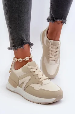 Sneakersy Damskie Z Eko Skóry Beżowe Vinelli