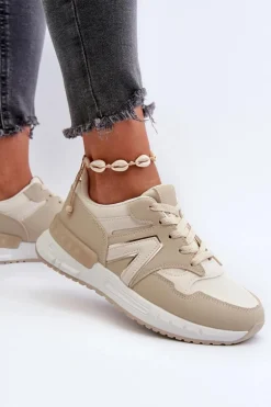 Sneakersy Damskie Z Eko Skóry Beżowe Vinelli
