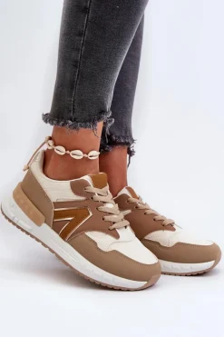 Sneakersy Damskie Z Eko Skóry Brązowe Vinelli