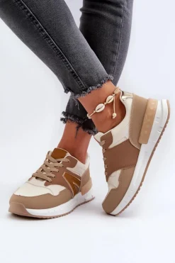 Sneakersy Damskie Z Eko Skóry Brązowe Vinelli