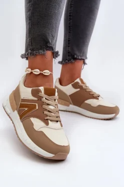 Sneakersy Damskie Z Eko Skóry Brązowe Vinelli