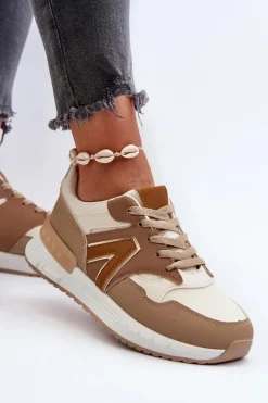 Sneakersy Damskie Z Eko Skóry Brązowe Vinelli