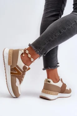 Sneakersy Damskie Z Eko Skóry Brązowe Vinelli