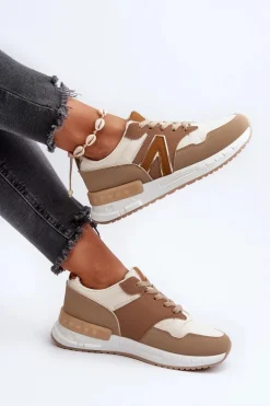 Sneakersy Damskie Z Eko Skóry Brązowe Vinelli