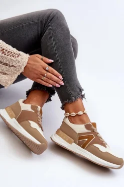 Sneakersy Damskie Z Eko Skóry Brązowe Vinelli