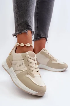 Sneakersy Damskie Z Eko Skóry Beżowe Kaimans