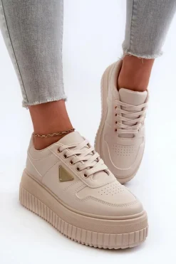 Sneakersy Damskie Z Eko Skóry Na Masywnej Platformie Jasnobeżowe Chrisstin