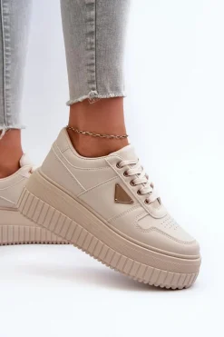 Sneakersy Damskie Z Eko Skóry Na Masywnej Platformie Jasnobeżowe Chrisstin