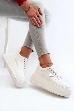 Sneakersy Damskie Z Eko Skóry Na Masywnej Platformie Białe Chrisstin