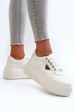 Sneakersy Damskie Z Eko Skóry Na Masywnej Platformie Białe Chrisstin