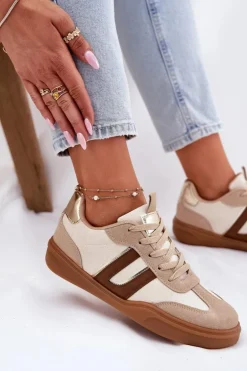 Sneakersy Damskie Z Eko Zamszu Beżowe Satylies