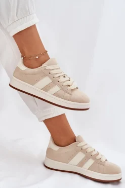 Sneakersy Damskie Z Eko Zamszu Beżowe Arlenina