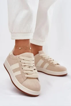 Sneakersy Damskie Z Eko Zamszu Beżowe Arlenina
