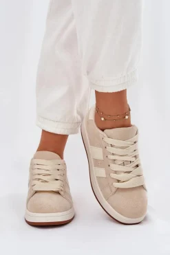 Sneakersy Damskie Z Eko Zamszu Beżowe Arlenina