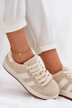 Sneakersy Damskie Z Eko Zamszu Beżowe Arlenina
