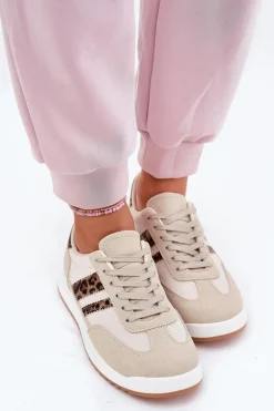 Sneakersy Damskie Z Eko Zamszu Panterka Beżowe Marinils