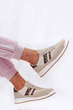 Sneakersy Damskie Z Eko Zamszu Panterka Beżowe Marinils