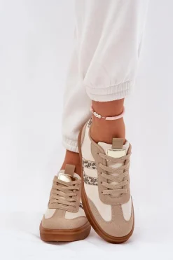 Sneakersy Damskie Z Eko Zamszu Panterka Beżowe Satylies