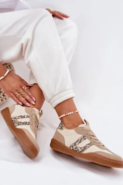 Sneakersy Damskie Z Eko Zamszu Panterka Beżowe Satylies